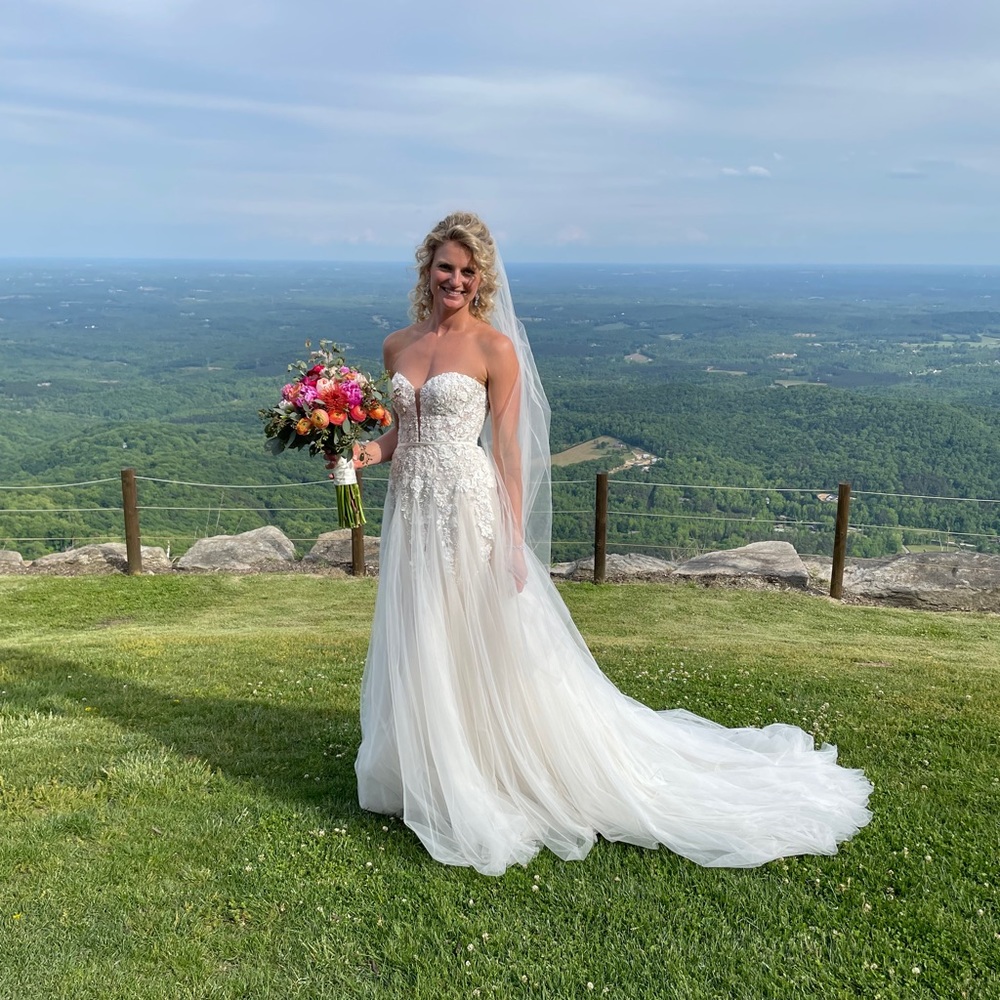 Martina Liana Strapless Lace Appliqué Wedding Gown in Ivory